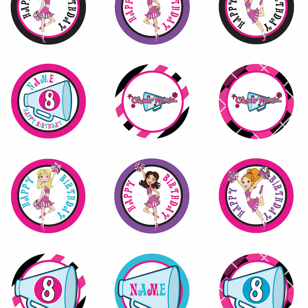 Customizable Cheer Party Printable Cupcake Toppers - Cheer Mania Party